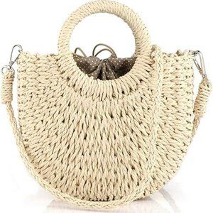 Beach Vacation Summer Bag Wicker Purse Ivory Macrame Hippie Boho New